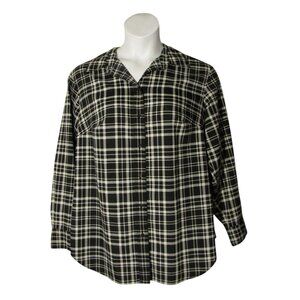 Ralph Lauren 1X Black White Plaid Shirt Top Blouse